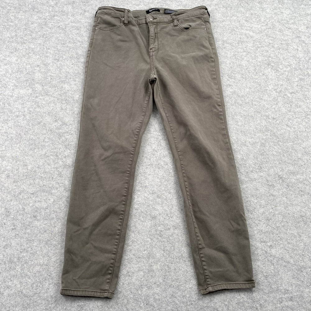 Buffalo David Bitton Pants Womens 12 (32x26) Green Havana High Rise Ankle Twill
